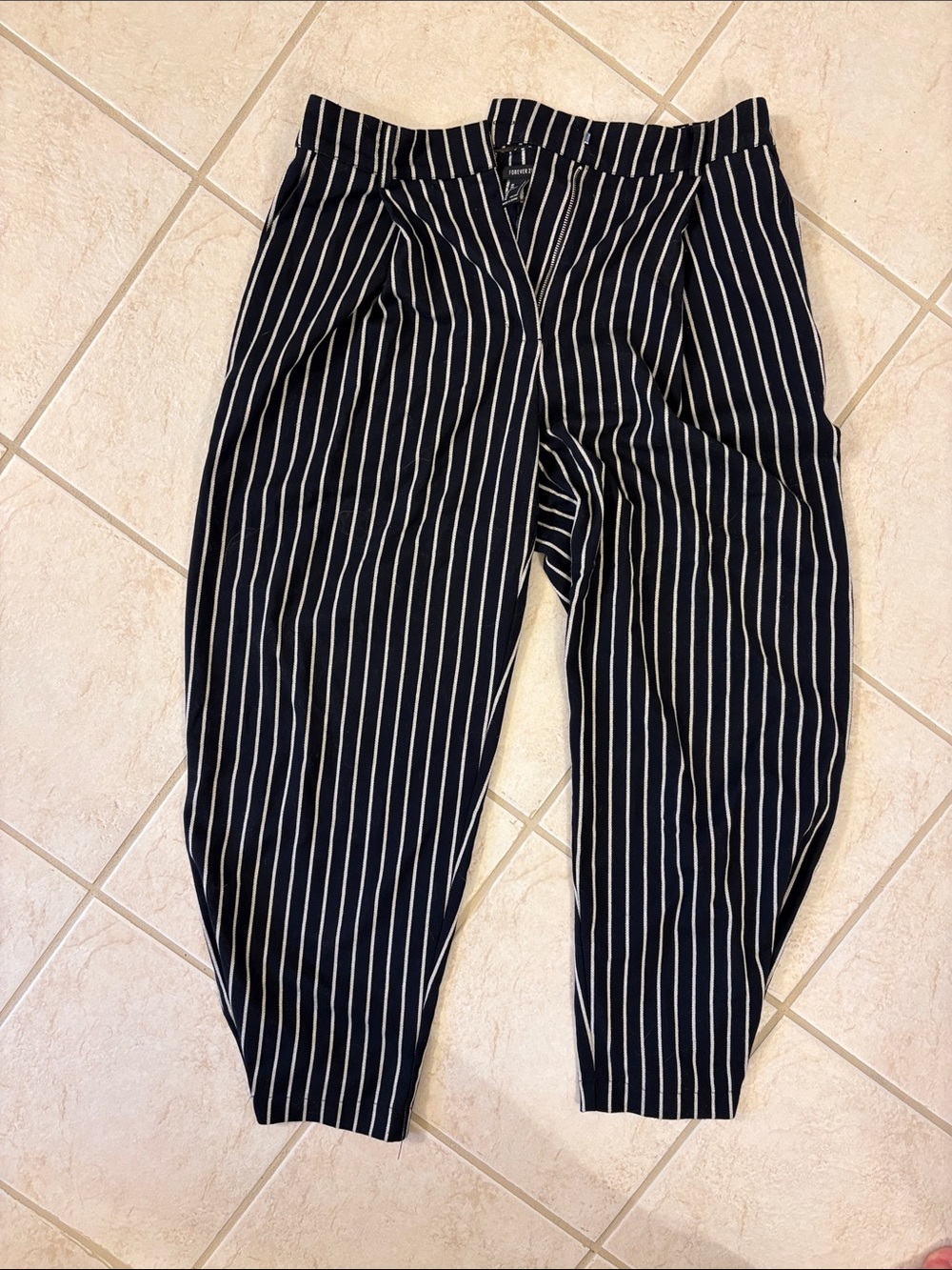 Forever 21 Black and White Vertical Stripe Cropped Pants